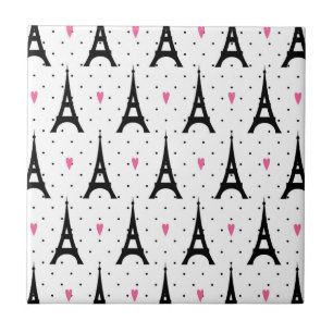 Eiffel Tower Polka Dots & Hearts Pattern Tegeltje