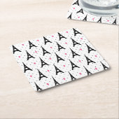 Eiffel Tower Polka Dots & Hearts Pattern Vierkante Kartonnen Onderzetter (Schuin)