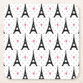 Eiffel Tower Polka Dots & Hearts Pattern Vierkante Kartonnen Onderzetter (Voorkant)