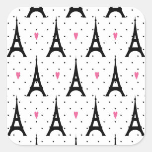 Eiffel Tower Polka Dots & Hearts Pattern Vierkante Sticker