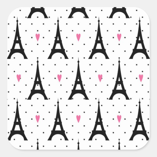 Eiffel Tower Polka Dots & Hearts Pattern Vierkante Sticker (Voorkant)