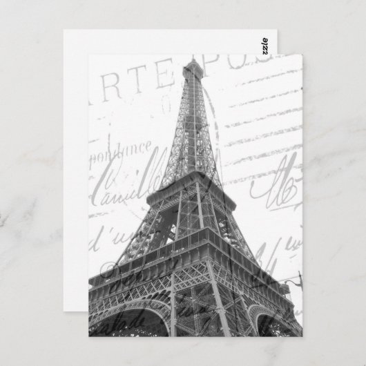 Eiffel Tower Post Card, zwart-wit, verticaal Briefkaart (Voorkant / Achterkant)