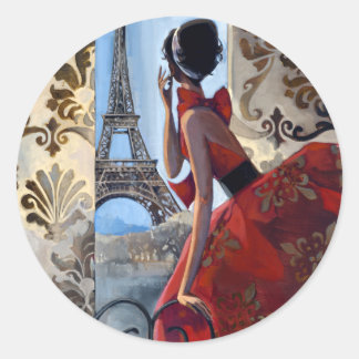 Eiffel Tower, Red Dress, Laten we gaan Ronde Sticker