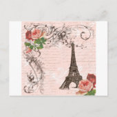 Eiffel Tower Red & Roze Rose Briefkaart (Voorkant)