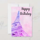 Eiffel Tower Roze Happy Birthday-postkaart Bedankkaart (Voorkant)