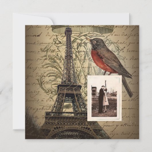 eiffel tower - scripts vintonage - bruiloft kaart (Voorkant)