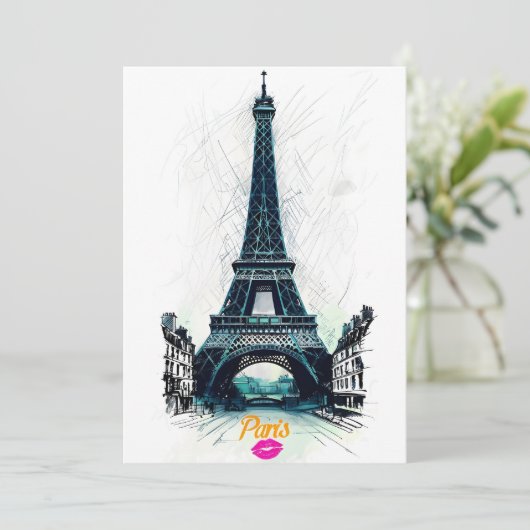 Eiffel Tower Sketch Print, Line Drawing, Paris Kaart (Staand voorkant)