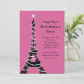Eiffel Tower Sparkles Bachelorette Invite fuchsia Kaart (Staand voorkant)