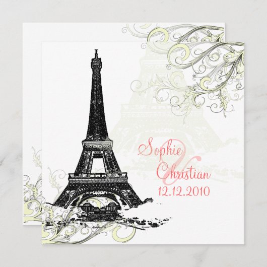 EIFFEL TOWER+SWIRLS/DIY ACHTERGRONDKLEUR KAART (Voorkant / Achterkant)