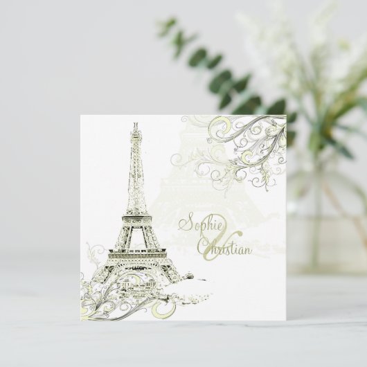 EIFFEL TOWER/SWIRLS/Luxe Champagne Paper Kaart (Staand voorkant)