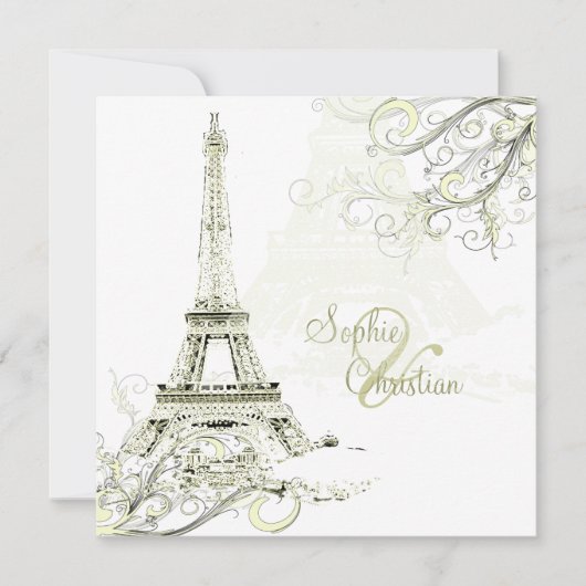 EIFFEL TOWER/SWIRLS/Luxe Champagne Paper Kaart (Voorkant)