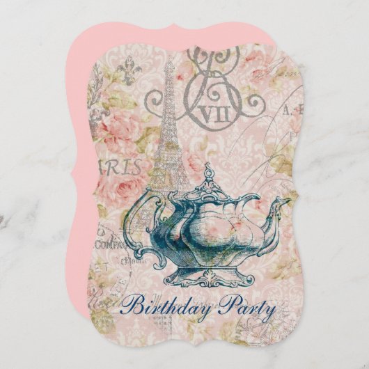 eiffel tower tea pot verjaardag kaart (Voorkant / Achterkant)