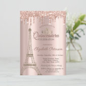 Eiffel Tower, Tiara, Drift Roos Gold Quinceañera I Kaart (Staand voorkant)