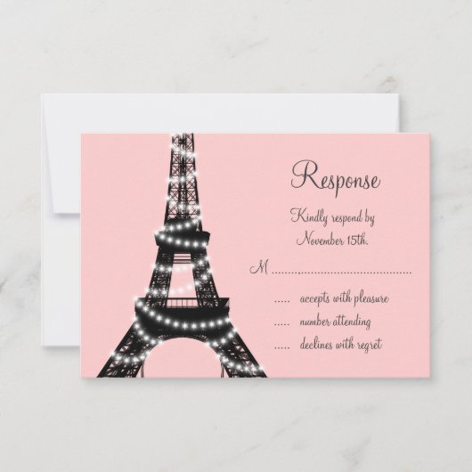 Eiffel Tower Twinkles RSVP (roze) Kaartje (Voorkant)