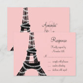Eiffel Tower Twinkles RSVP (roze) Kaartje (Voorkant / Achterkant)