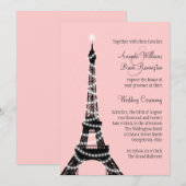 Eiffel Tower Twinkles Wedding Invitation (roze) Kaart (Voorkant / Achterkant)