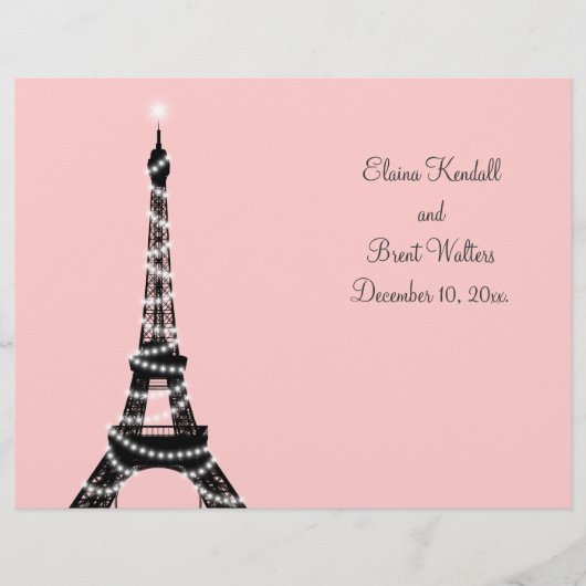 Eiffel Tower Twinkles Wedding Programme (roze) (Voorkant)