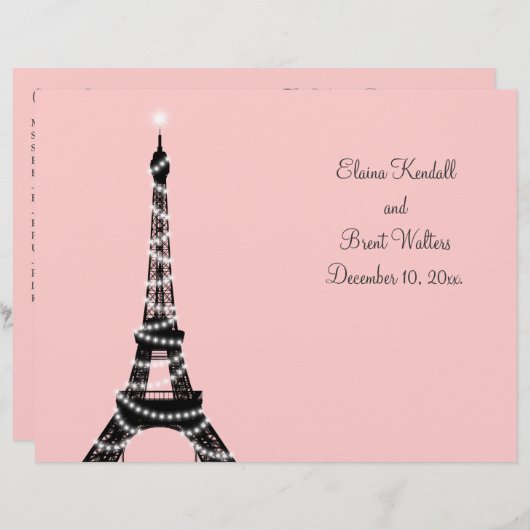 Eiffel Tower Twinkles Wedding Programme (roze) (Voorkant / Achterkant)