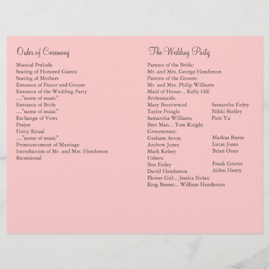 Eiffel Tower Twinkles Wedding Programme (roze) (Achterkant)