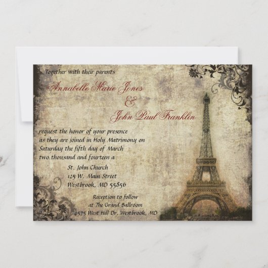 Eiffel Tower Vintage Weddenschap Kaart (Voorkant)
