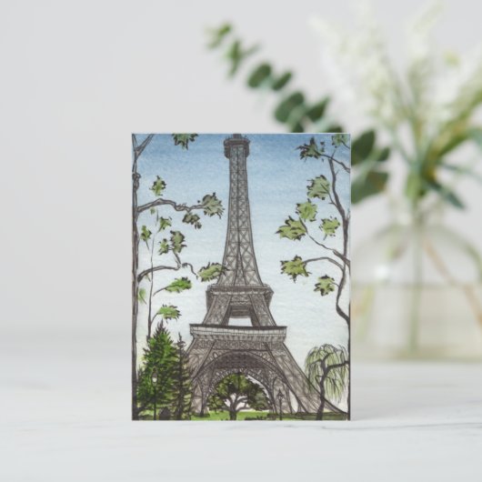 Eiffel tower waterverf, Parijs, Frankrijk Briefkaart (Staand voorkant)