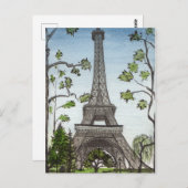 Eiffel tower waterverf, Parijs, Frankrijk Briefkaart (Voorkant / Achterkant)