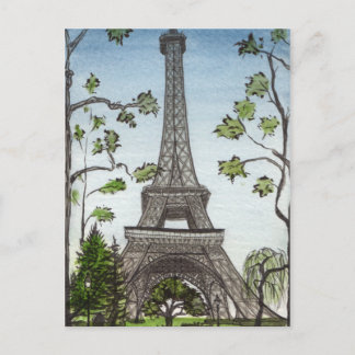 Eiffel tower waterverf, Parijs, Frankrijk Briefkaart