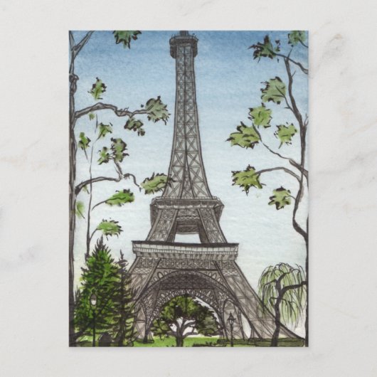 Eiffel tower waterverf, Parijs, Frankrijk Briefkaart (Voorkant)