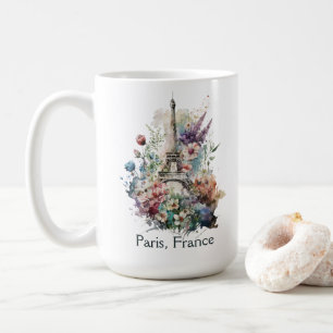 Eiffeltoren Aquarel Bloemen, Parijs Frankrijk Koffiemok