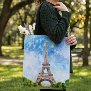 Eiffeltoren Aquarel Parijs Silhouet Kunstprint Draagtas