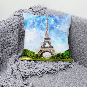 Eiffeltoren Aquarel Parijs Silhouet Kunstprint Kussen