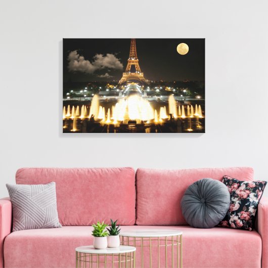 Eiffeltoren bij nacht canvas afdruk (Insitu (Woonkamer))