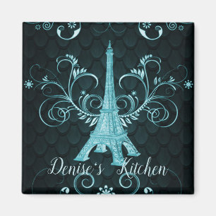 Eiffeltoren Blauwgroen Floral Swirls Magnet Magneet