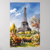 Eiffeltoren bloeit in lente Parijs Poster (Voorkant)