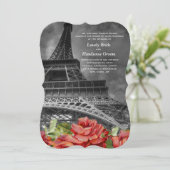 Eiffeltoren Bloemenbruiloft Uitnodiging (Staand voorkant)