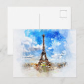 Eiffeltoren, briefkaart van de  waterverf van Pari (Voorkant / Achterkant)