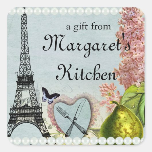 Eiffeltoren cadeaulabel label Shabby chic fork mes (Voorkant)