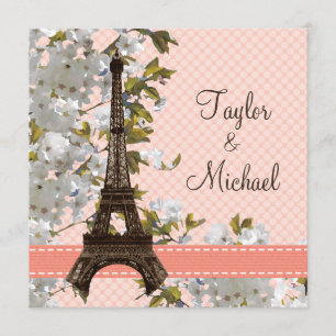 Eiffeltoren Cherry Blossom Wedding Invitations Kaart
