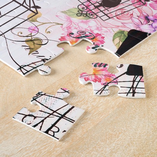 Eiffeltoren collage roze florale bloem Legpuzzel (Zijkant)