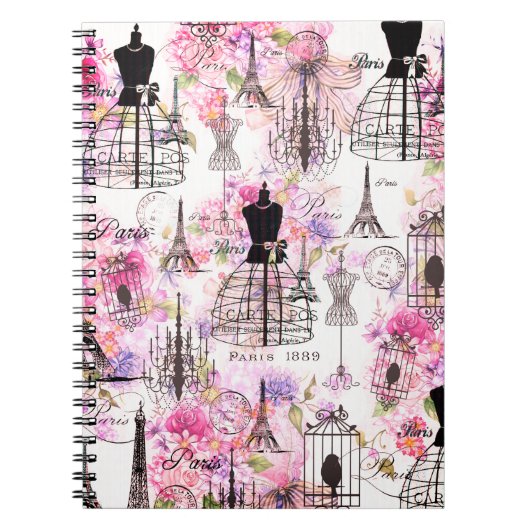  Eiffeltoren collage roze florale bloem Notitieboek (Voorkant)