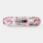  Eiffeltoren collage roze florale bloem Skateboard (Horizontaal)