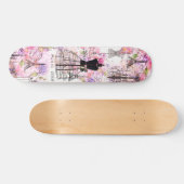  Eiffeltoren collage roze florale bloem Skateboard (Horizontaal)