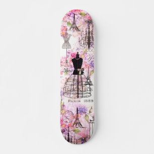 Eiffeltoren collage roze florale bloem Skateboard