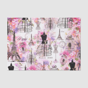  Eiffeltoren collage roze florale bloem Tissuepapier