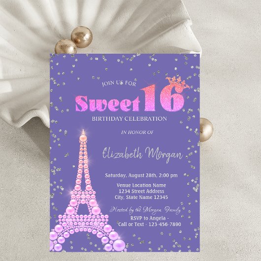 Eiffeltoren Diamanten Violet Sweet 16 Kaart