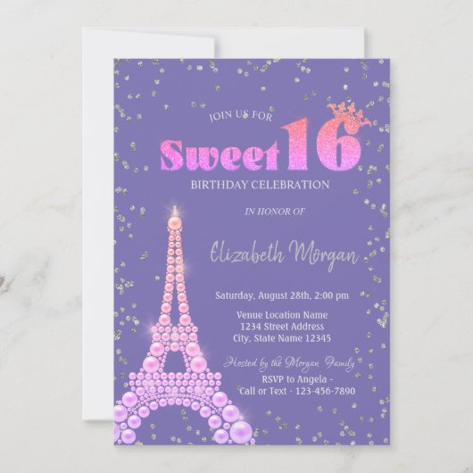 Eiffeltoren Diamanten Violet Sweet 16 Kaart (Voorkant)