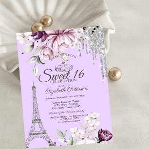Eiffeltoren,Druppels,Lilac Bloemen Sweet 16 Kaart
