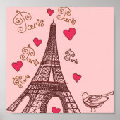 Eiffeltoren en -harten in roze poster (Voorkant)