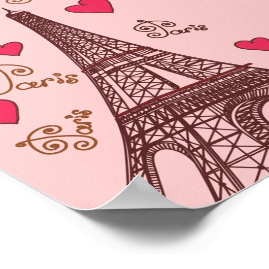 Eiffeltoren en -harten in roze poster (Hoek)