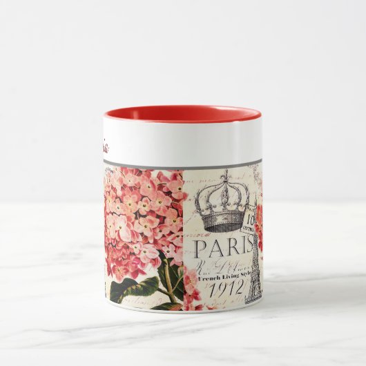 Eiffeltoren en hydrangea gepersonaliseerde sleepbo mok (Midden)